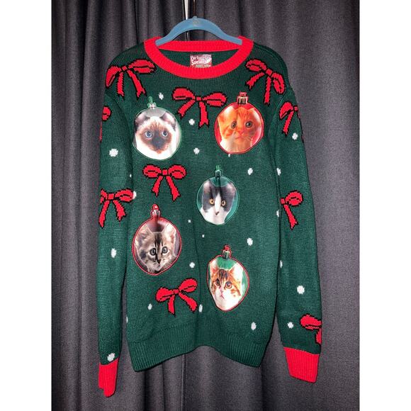 Ugly Christmas Sweater Xmas Size Medium Cat - Picture 1 of 3